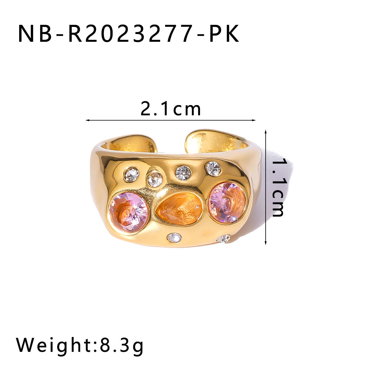 Anillos de mujer de la serie Luxury Series, elegantes, de forma irregular, de acero inoxidable, resistentes al agua y con circonitas color oro. 