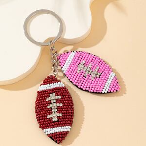 Llavero de aleación con diamantes de imitación, tejido en forma elíptica, de la serie Simple Sports Beads, con cuentas de colores variados. h5 Imagen3