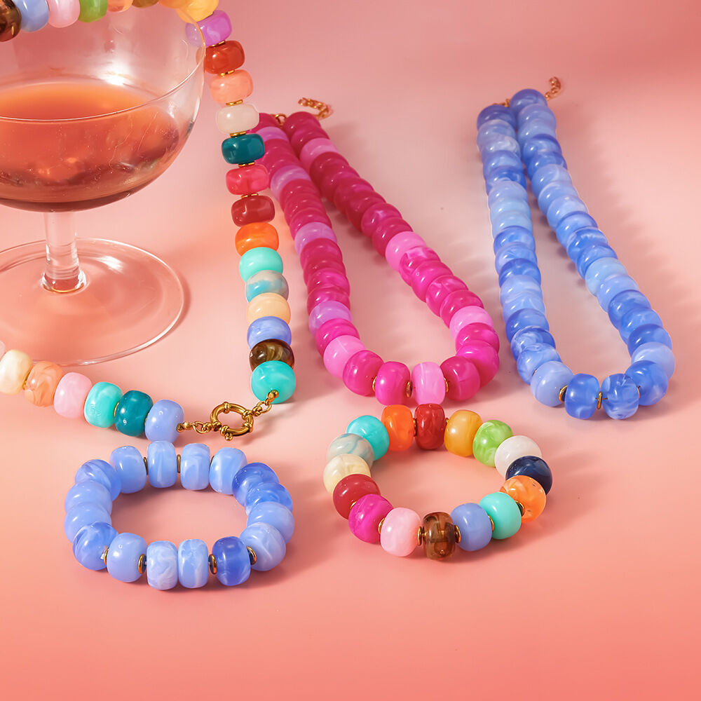 Simple Series Bohemian Beads Geometric Shape Acrylic Gold Color Women's Beaded Necklaces h5 Picture2