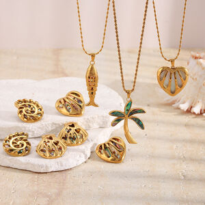 Romantic Series Oceanic Style Shell Fish Stainless Steel Waterproof Gold Color Women's Jewelry Sets h5 Picture2