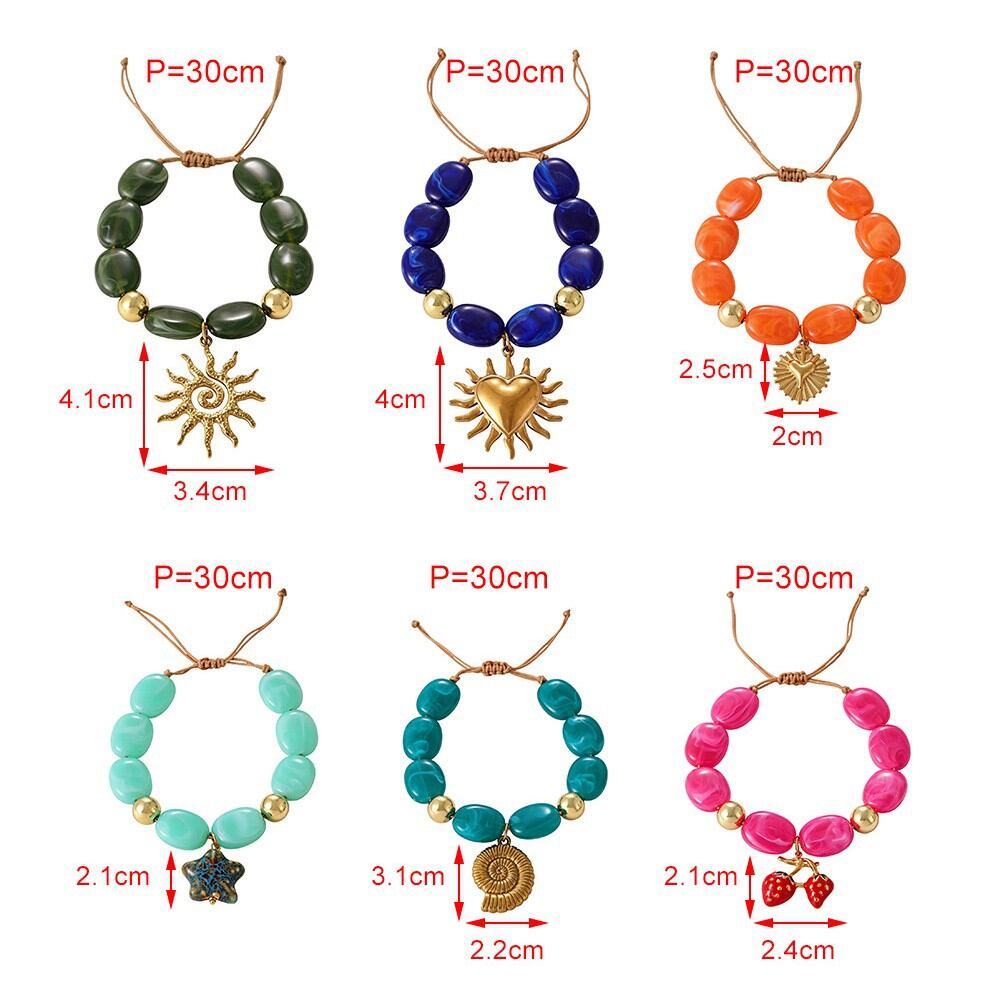 Simple Series Retro Irregular Shape Heart Sun Beads Resin Gold Color Women's Beaded Bracelets Picture4