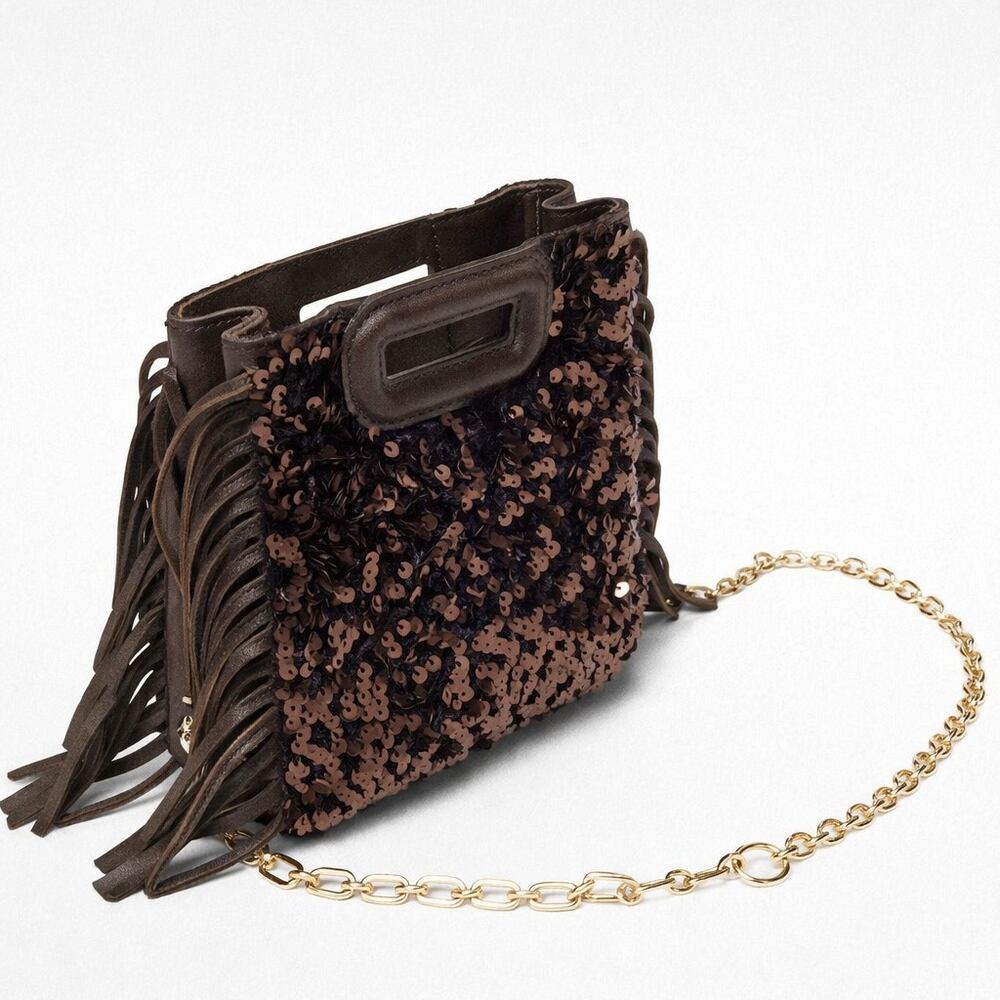 Evening Style Tassel Sequin Solid Color Tassel Premium Quality Pu Women's Square Bag h5Picture3