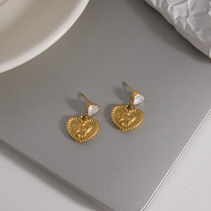 Romantic Series Sweet Heart Angel Stainless Steel Waterproof Gold Color Zircon Women's Drop Earrings h5 Picture3