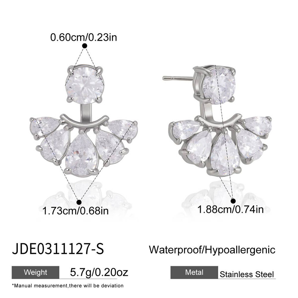 Romantische, elegante, bloemvormige, druppelvormige, waterdichte, roestvrijstalen oorbellen met goudkleurige zirkonia voor dames.