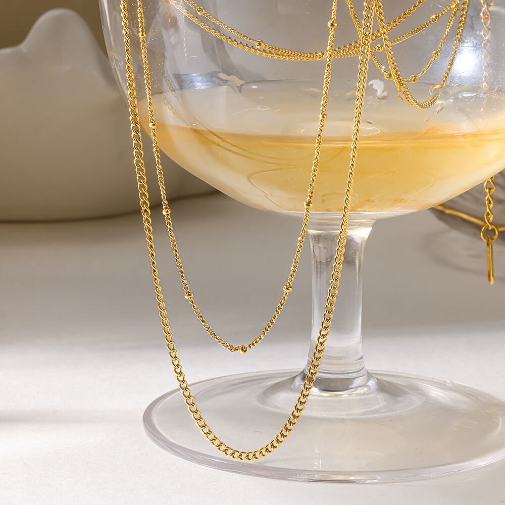 Eenvoudige serie dagelijkse ketting van roestvrij staal, waterdicht, goudkleurig, gelaagde dameskettingen h5 Afbeelding2
