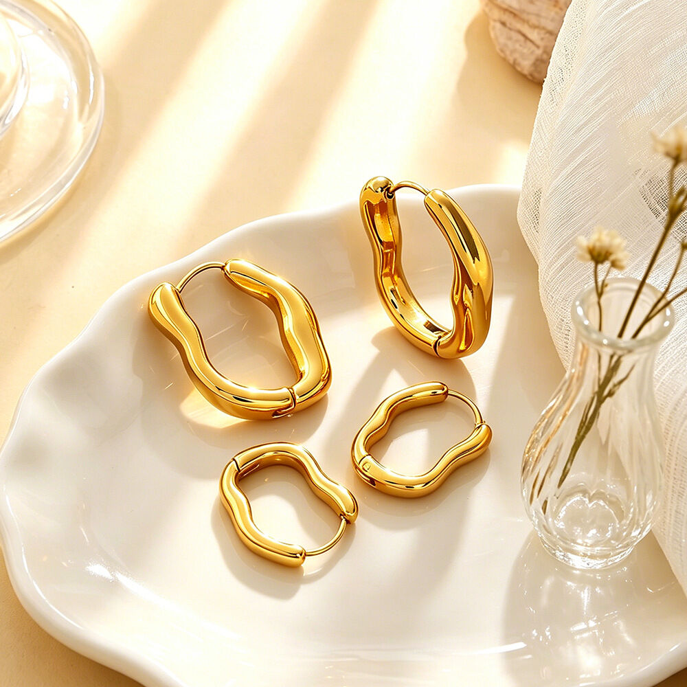 Simple Series Daily Irregular Shape Stainless Steel Waterproof Gold Color Women's Hoop Earrings Picture2