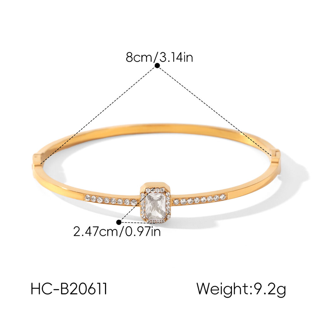 Luxury Simple Daily Rectangle Stainless Steel Waterproof Gold Color Zircon Women's Bangles h5Picture2