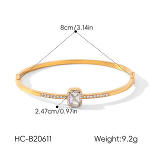 Luxury Simple Daily Rectangle Stainless Steel Waterproof Gold Color Zircon Women's Bangles h5 Picture2