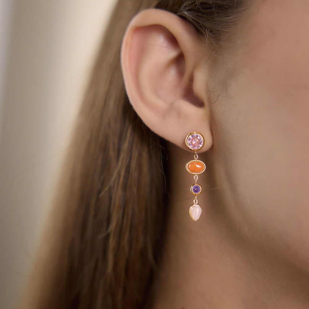 Pendientes colgantes retro de mujer con borla, acero inoxidable, impermeables, color dorado y circonita natural. Imagen4
