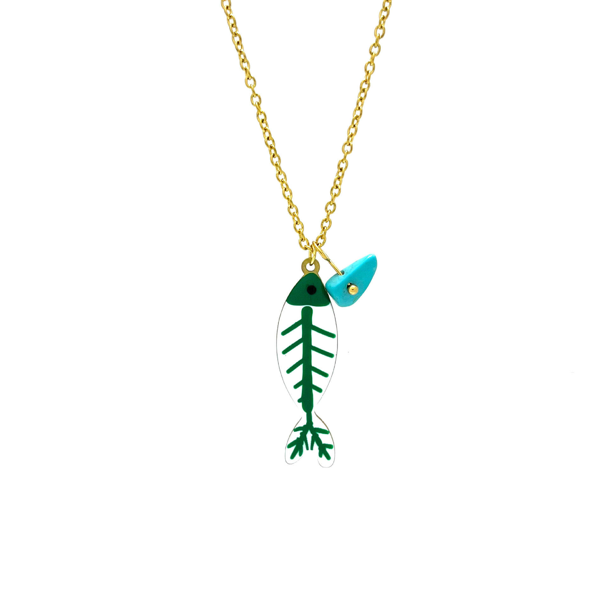 Colliers pendentifs pour femmes en acier inoxydable, couleur or, motif poisson émaillé, motif vacances h5 