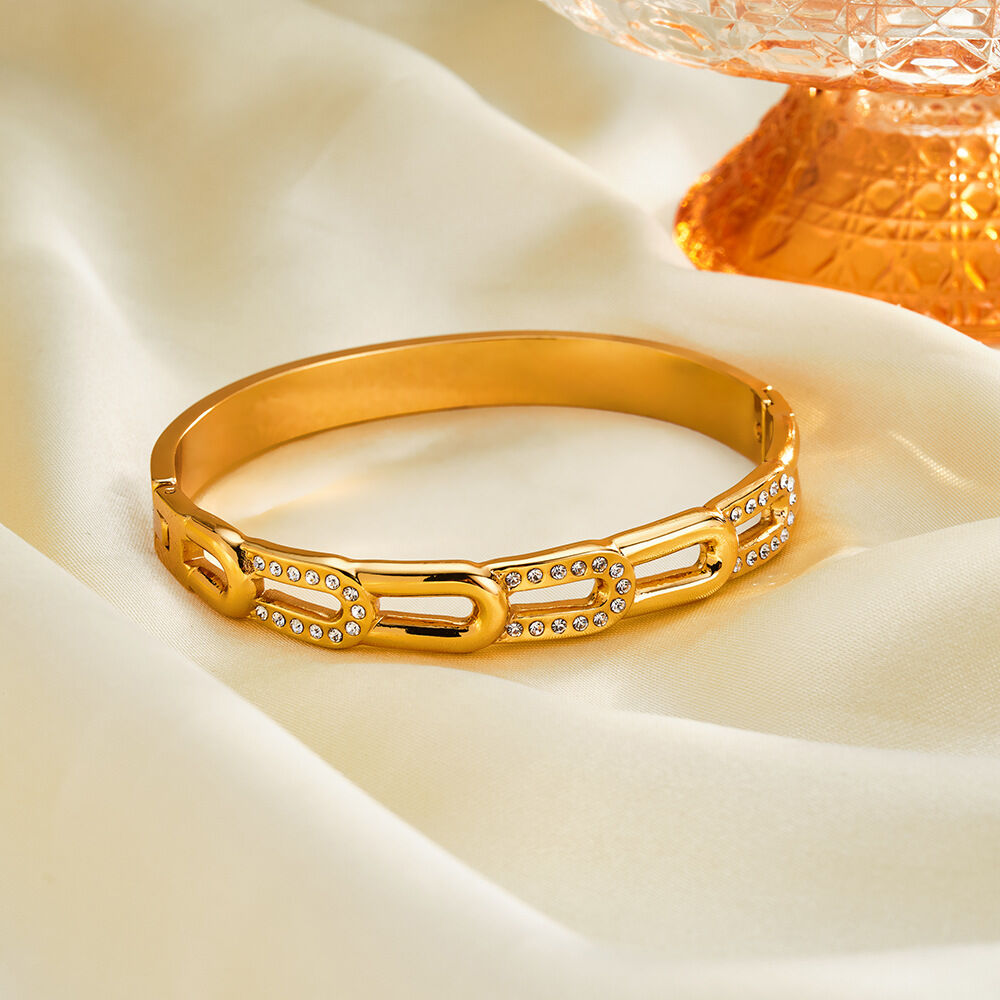 Luxe serie elegante, onregelmatig gevormde, patchwork, roestvrijstalen, waterdichte, goudkleurige damesarmbanden Afbeelding4