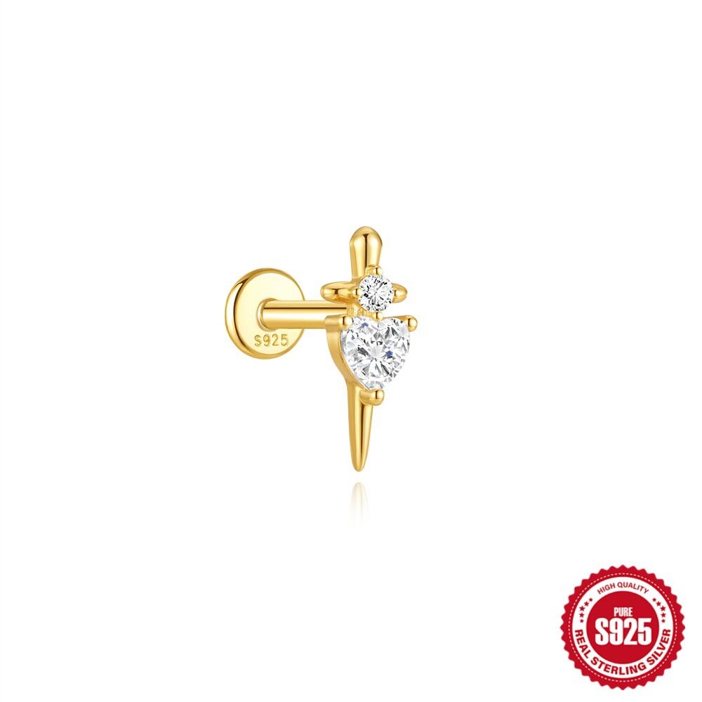 Simple  Elegant Devil's Eye Irregular Shape Plant  Gold Color  Zircon Women's 925 Sterling Silver Color Earrings h5 Picture5