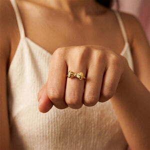 Simple Series Daily Bow Knot Stainless Steel Waterproof Gold Color Statement Rings h5 Picture4