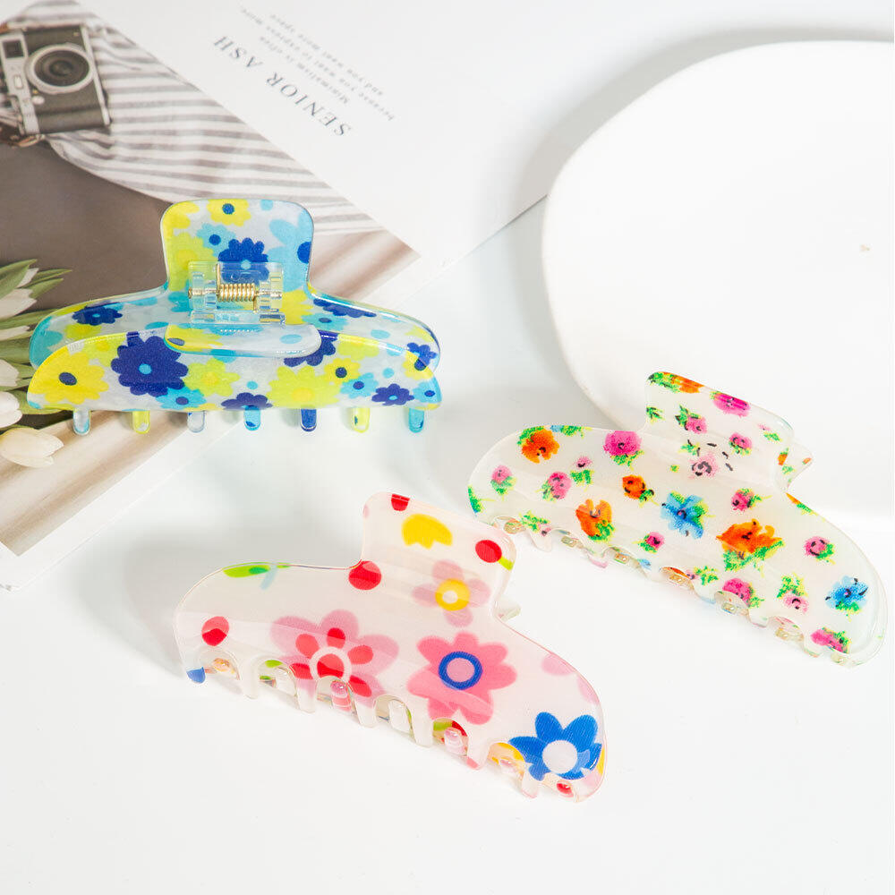Simple Series Casual Flower Leopard Print Mixed Color Chain Acetate Hair Claws Picture3