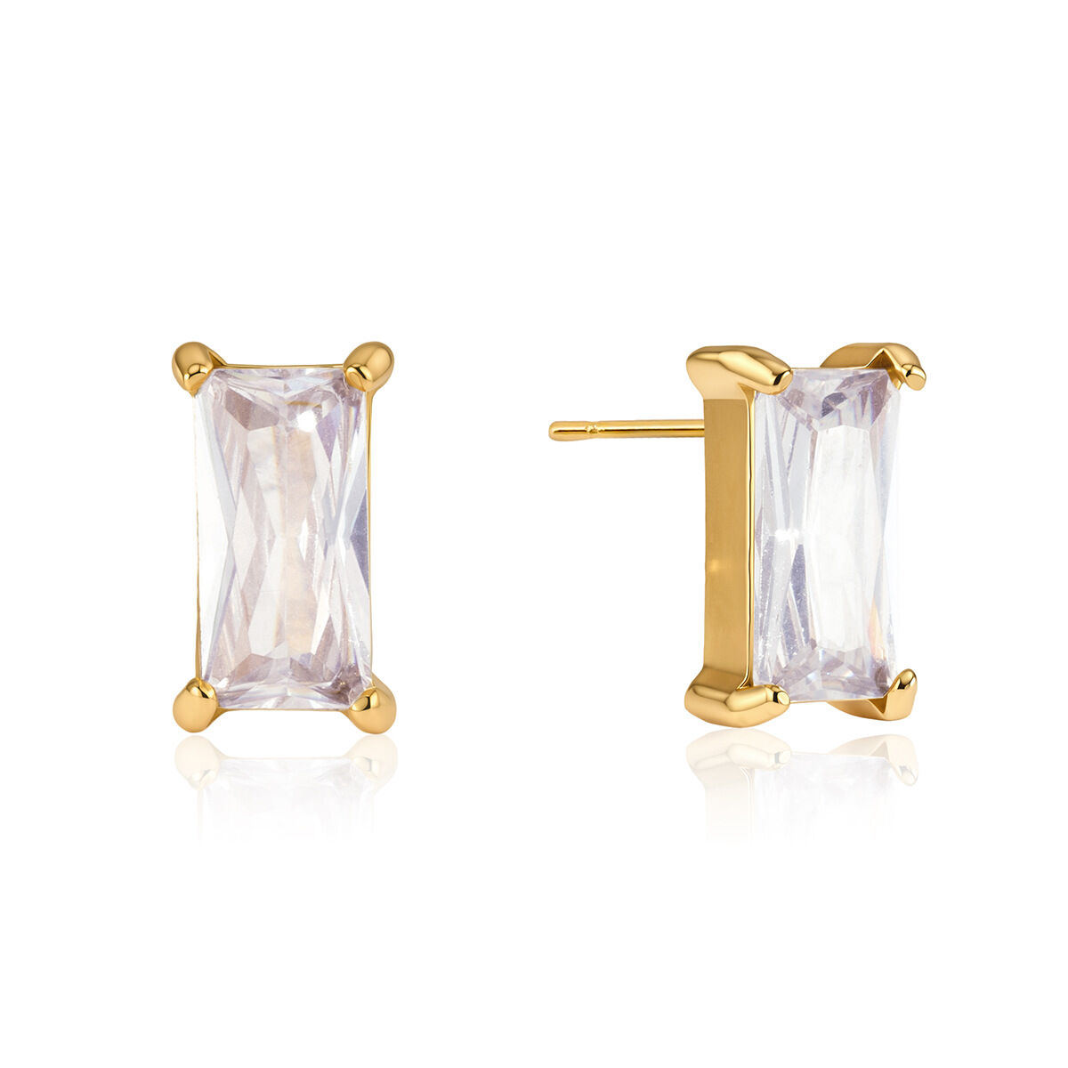 Pendientes de botón para mujer de acero inoxidable con circonita color oro, forma geométrica simple e impermeables. Imagen5