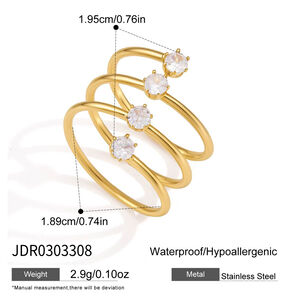Anillo sencillo circular de acero inoxidable, resistente al agua, color dorado, con circonitas y piedras preciosas para mujer. h5