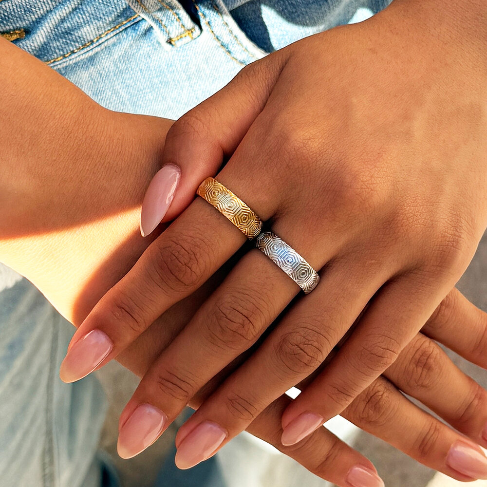 Retro Daily Irregular Shape Stainless Steel Waterproof Gold Color Women's Statement Rings h5Picture4