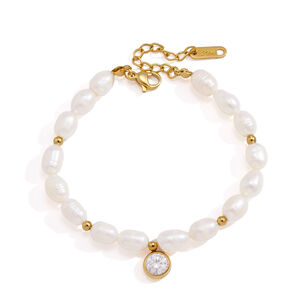 Elegante Perlenkette aus Edelstahl, wasserdicht, goldfarben, Damen-Perlenarmband der Romantischen Serie h5 Bild5