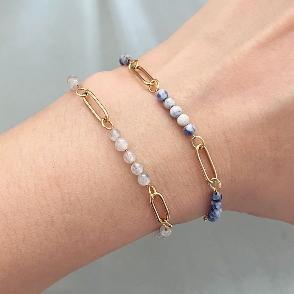 Simple Retro Beads Chain Stainless Steel Waterproof   Gold Color  Natural Stone Women's Beaded Bracelets Picture3