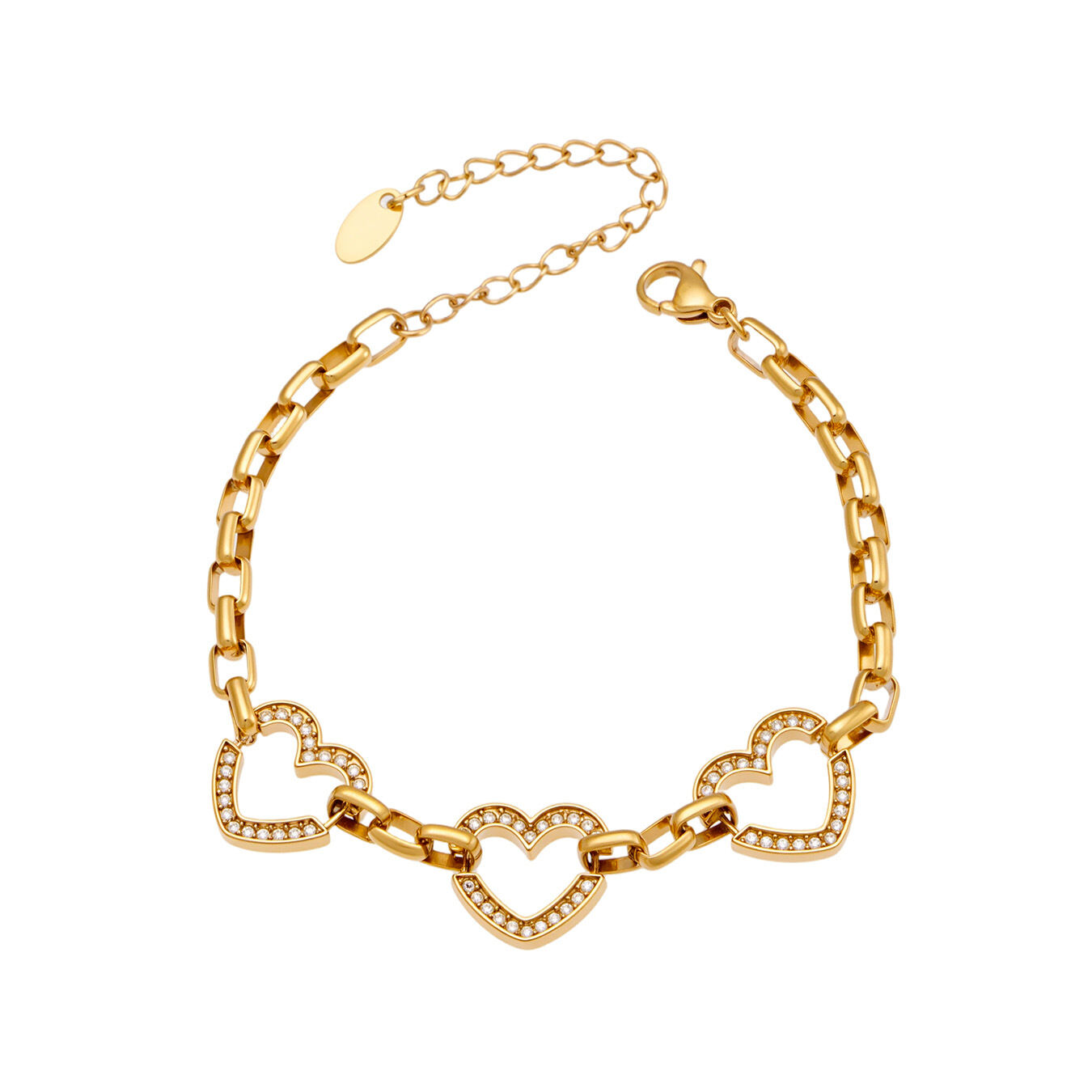 Pulseras de cadena para mujer de acero inoxidable con circonitas, diseño romántico de corazón y patchwork, resistentes al agua. Imagen4