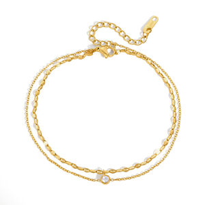 Simple Series Daily Chain Stainless Steel Waterproof Gold Color Zircon Anklets h5 Picture5