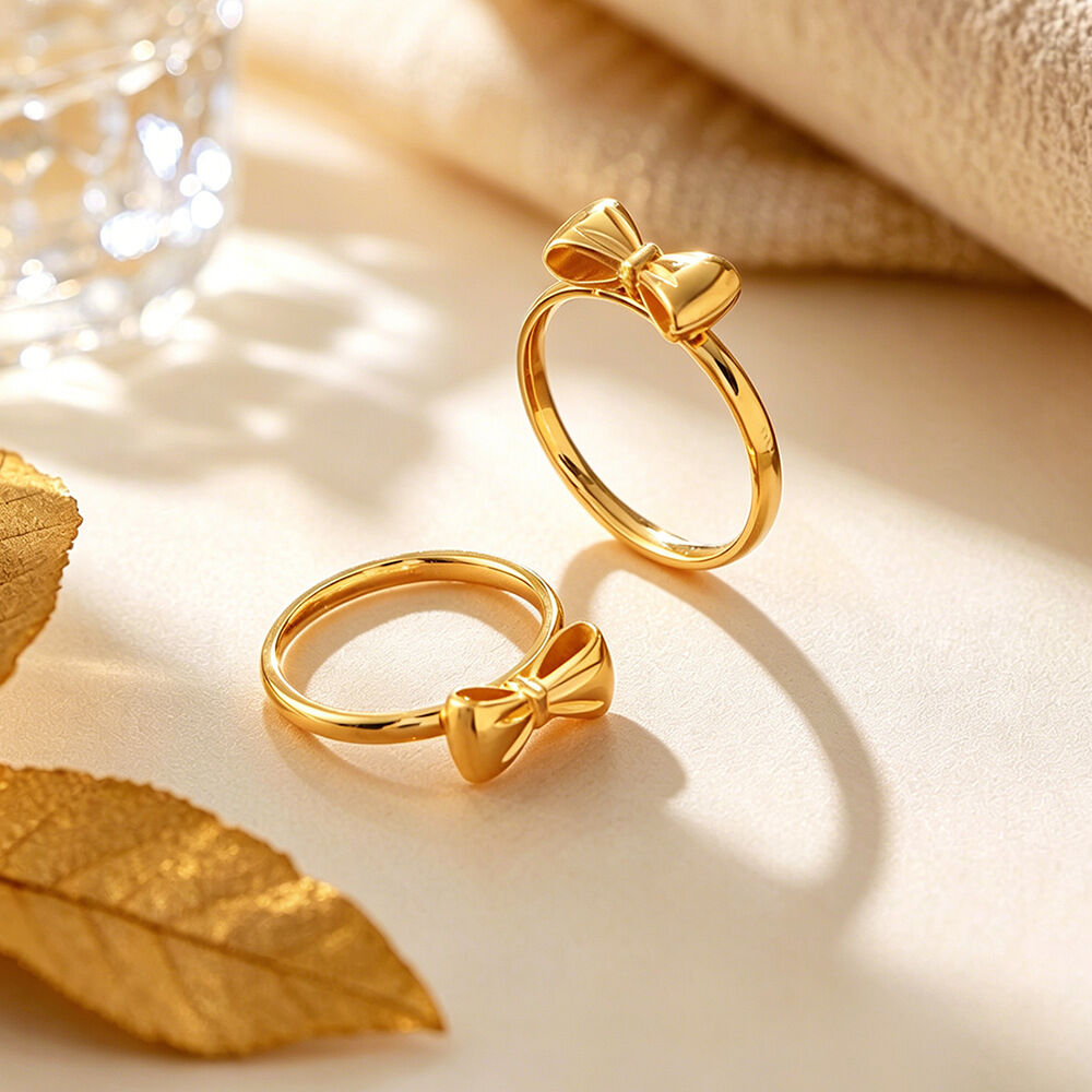 Simple Series Daily Bow Knot Stainless Steel Waterproof Gold Color Statement Rings h5Picture3