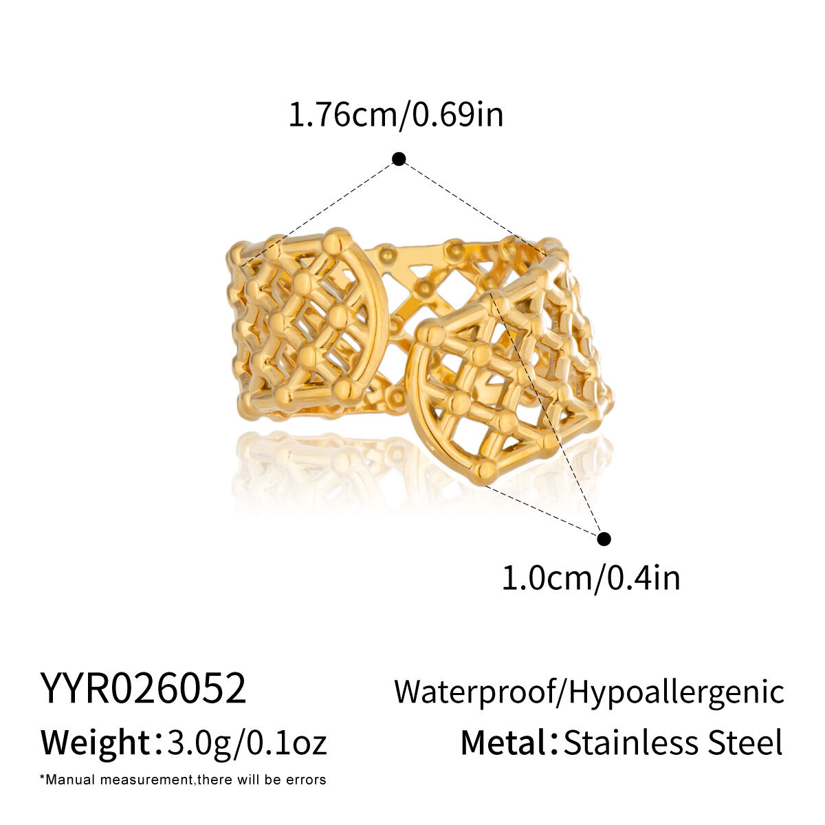 Minimalistische Ringe aus wasserdichtem, goldfarbenem Edelstahl in Netzform h5 
