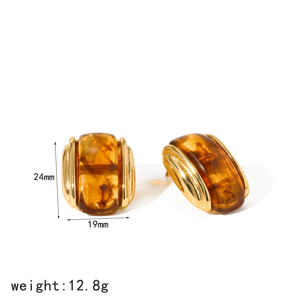 Simple Series Retro Stainless Steel Waterproof Gold Color Women's Stud Earrings h5 