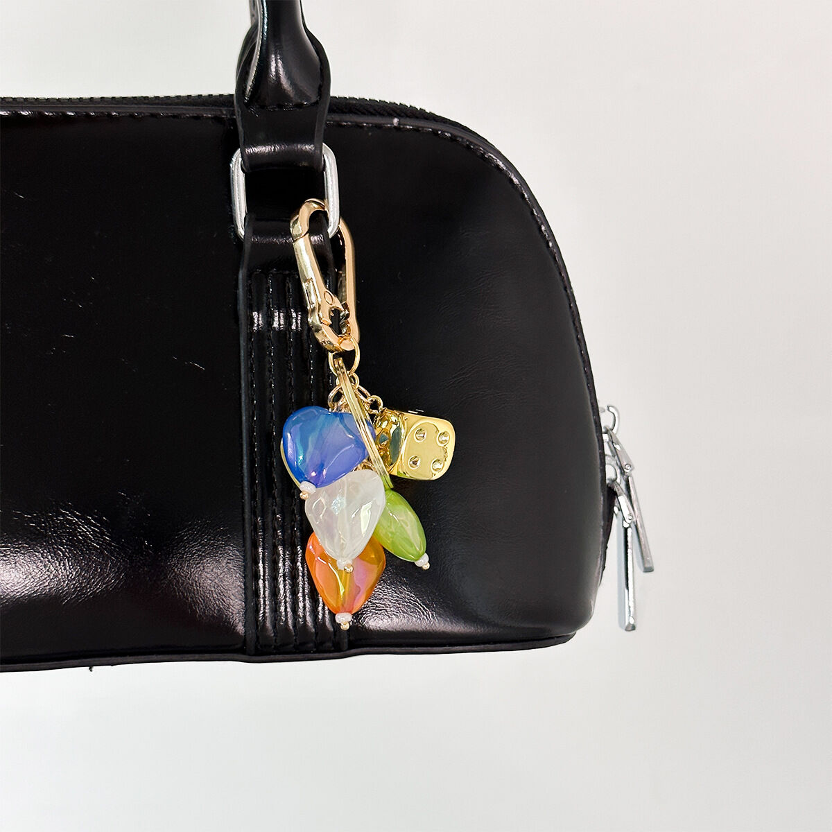 Porte-clés en acrylique et pierre naturelle agate multicolore, série Simple Daily Heart h5 Image3