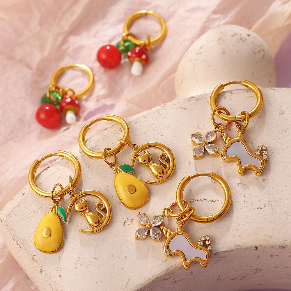 Simple Daily Flower Animal Stainless Steel Waterproof Gold Color Women's Drop Earrings h5Picture3