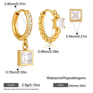 Luxurious Series Simple Rectangle Stainless Steel Waterproof Gold Color Zircon Women's Earring Sets h5
