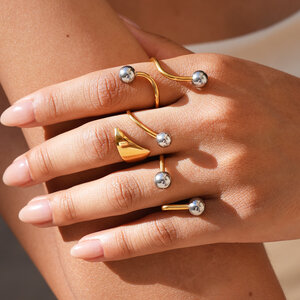 Bague tendance rétro minimaliste au quotidien, de forme irrégulière, en acier inoxydable étanche couleur or h5 Image4