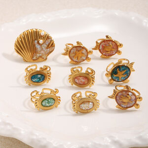 Romantic Series Vacation Oceanic Style Stainless Steel Waterproof Gold Color Statement Rings h5 Picture2