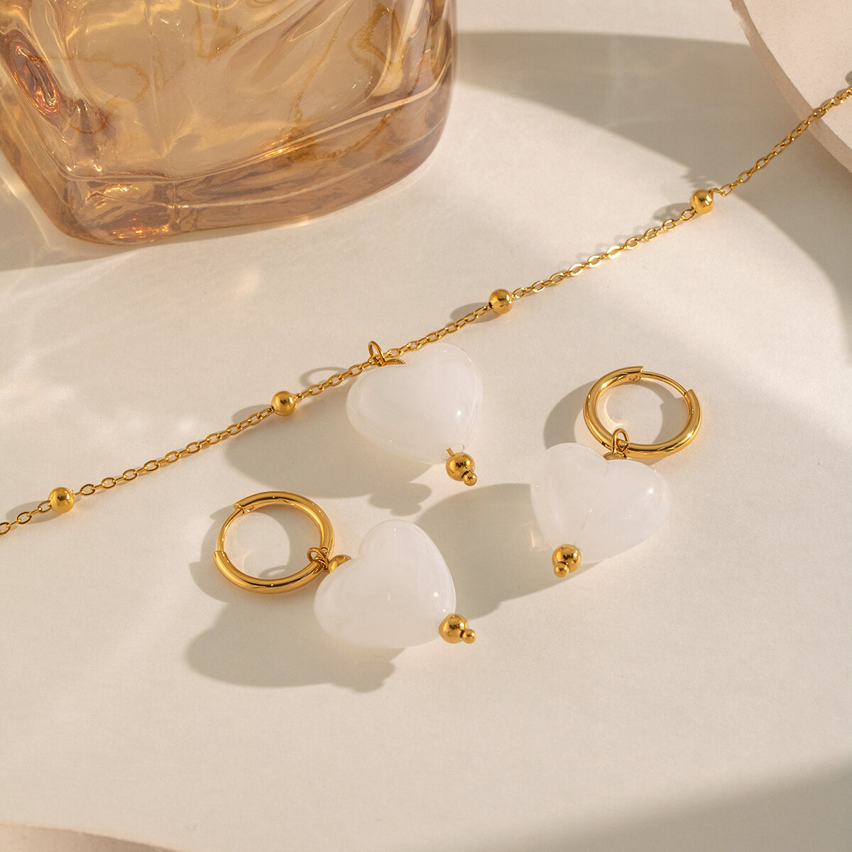Conjunto de collares para mujer de acero inoxidable resistente al agua, color dorado, con forma de corazón. h5 Imagen2