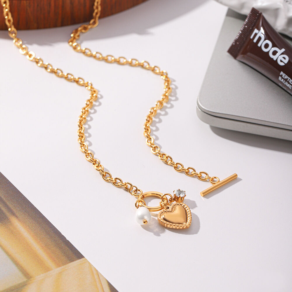 Simple Series Daily Heart Stainless Steel Waterproof Gold Color Zircon Women's Pendant Necklaces Picture3