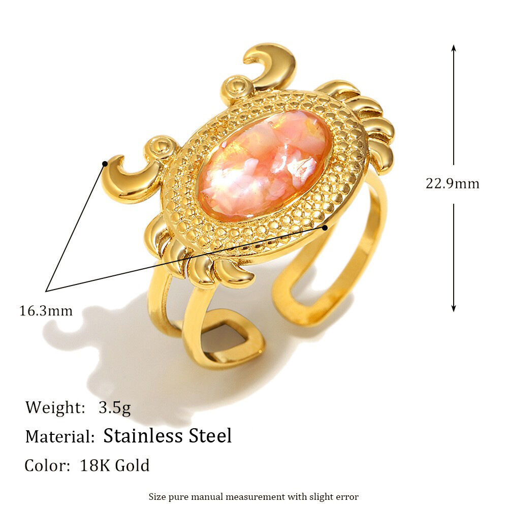 Romantic Series Vacation Oceanic Style Stainless Steel Waterproof Gold Color Statement Rings