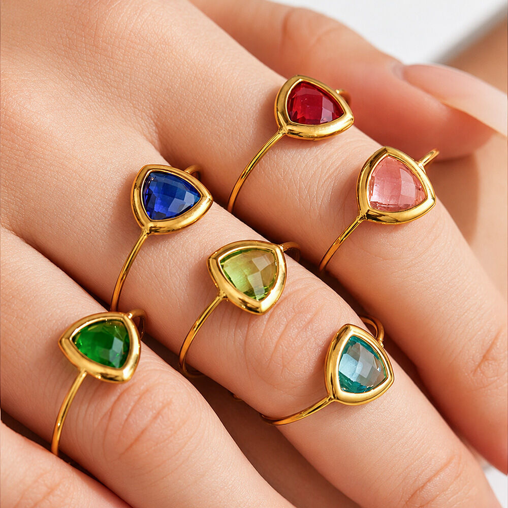 Anillos de mujer con piedras preciosas, de acero inoxidable, color dorado, resistentes al agua y con forma irregular, de la serie Romantic. h5 Imagen2