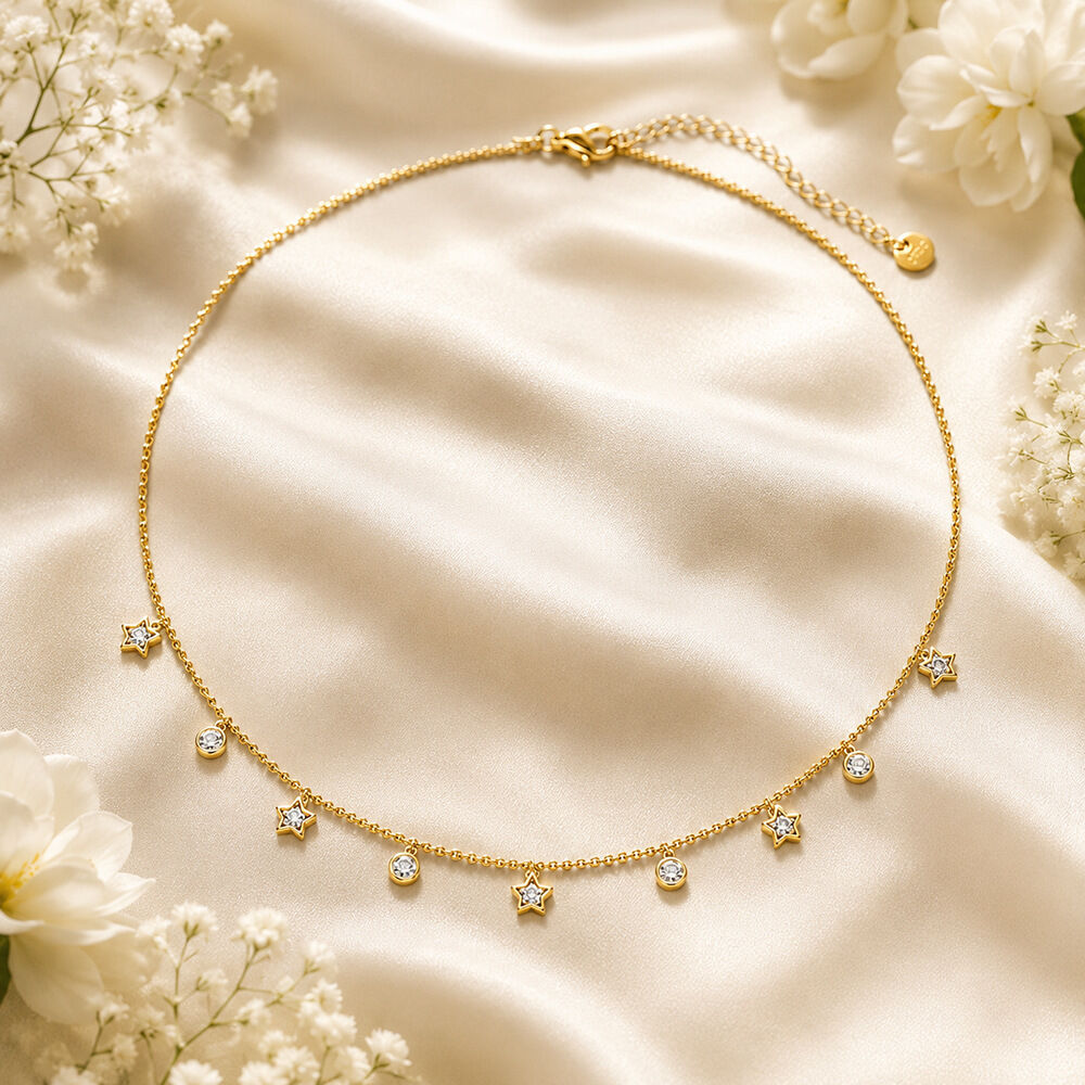 Elegante Stern-Kreis-Anhänger-Halsketten aus Edelstahl, wasserdicht, goldfarben, mit Zirkonia-Stein 2