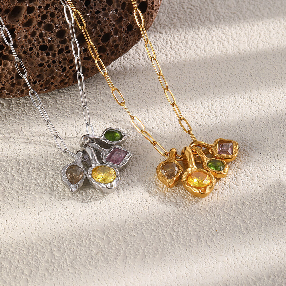 Collier pendentif femme Simple Series Casual Forme irrégulière Chaîne Acier inoxydable Étanche Couleur or Zircon