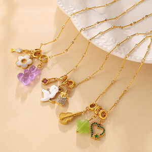 Simple Flower Heart Key Chain Strawberry Stainless Steel Waterproof Gold Color Women's Pendant Necklaces h5 Picture3