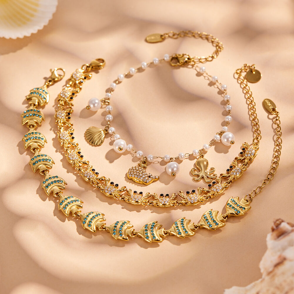 Pulseras de cadena para mujer de acero inoxidable con circonitas, estilo oceánico y diseño de animales vacacionales. h5Imagen3