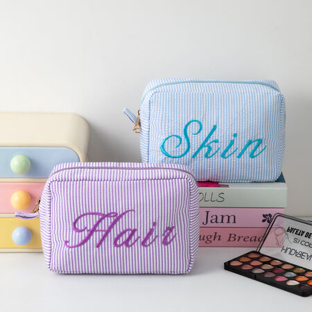 Make-uptassen van Simple Series Sweet Letter, effen kleur en gestreept, gemaakt van polyester.