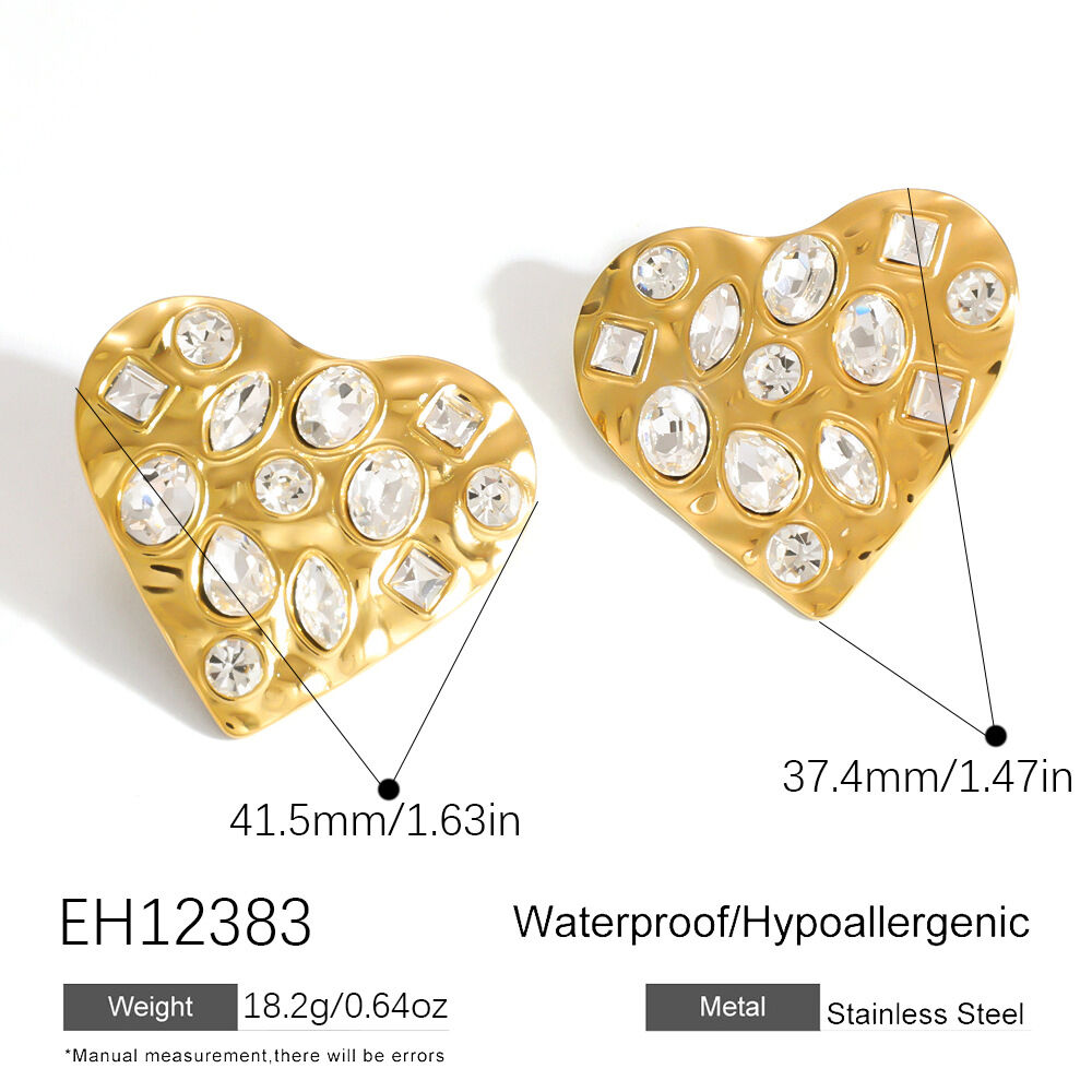 Luxurious Series Heart Stainless Steel Waterproof Gold Color Rhinestone Women's Stud Earrings h5