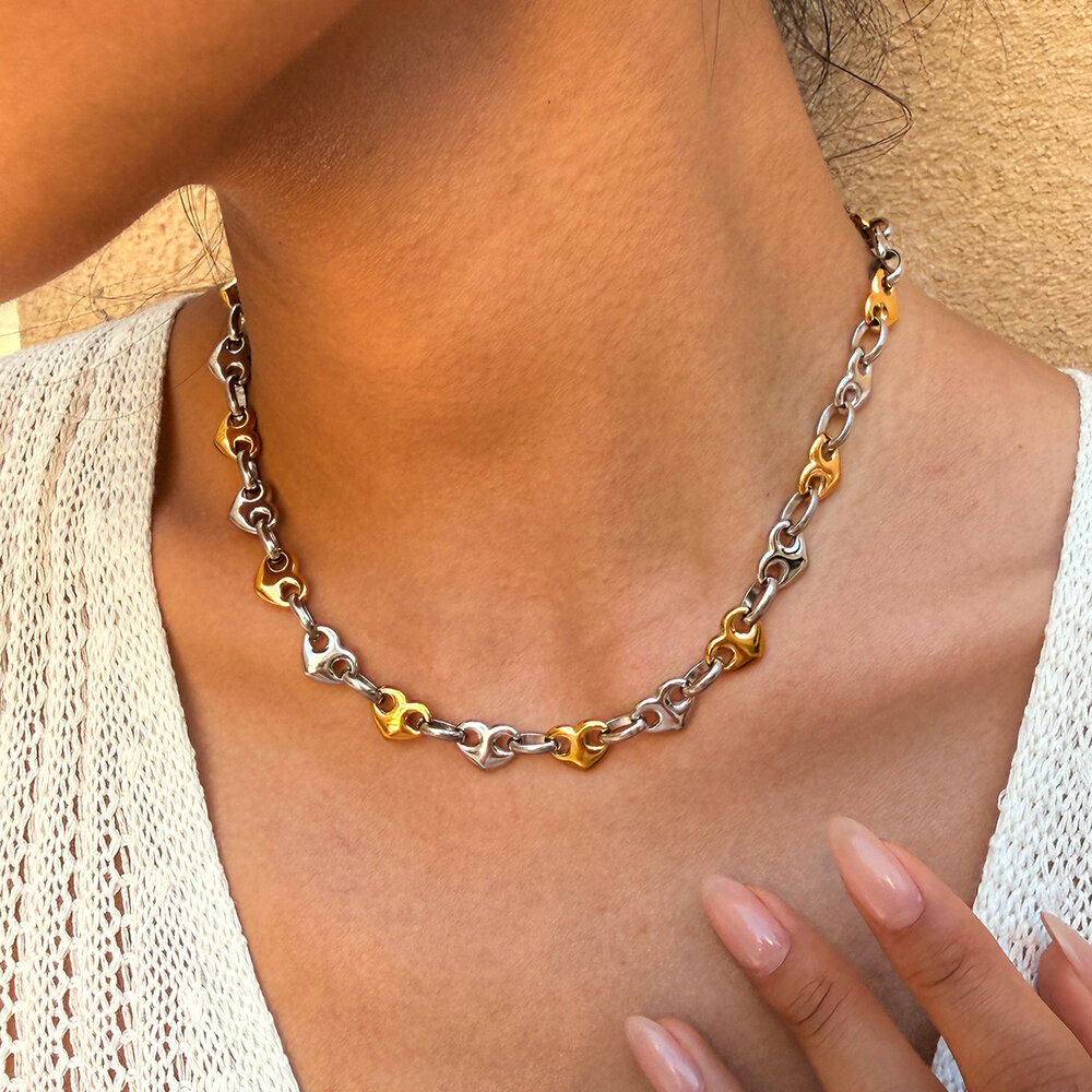 Simple Series Daily Heart Stainless Steel Waterproof Gold Color Women's Chain Necklaces Picture4