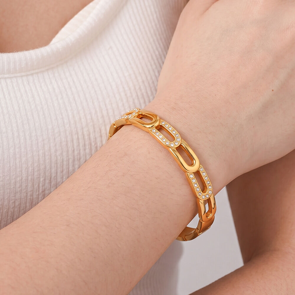 Pulseras de mujer de lujo, elegantes, con forma irregular y diseño patchwork, de acero inoxidable, resistentes al agua y color dorado.