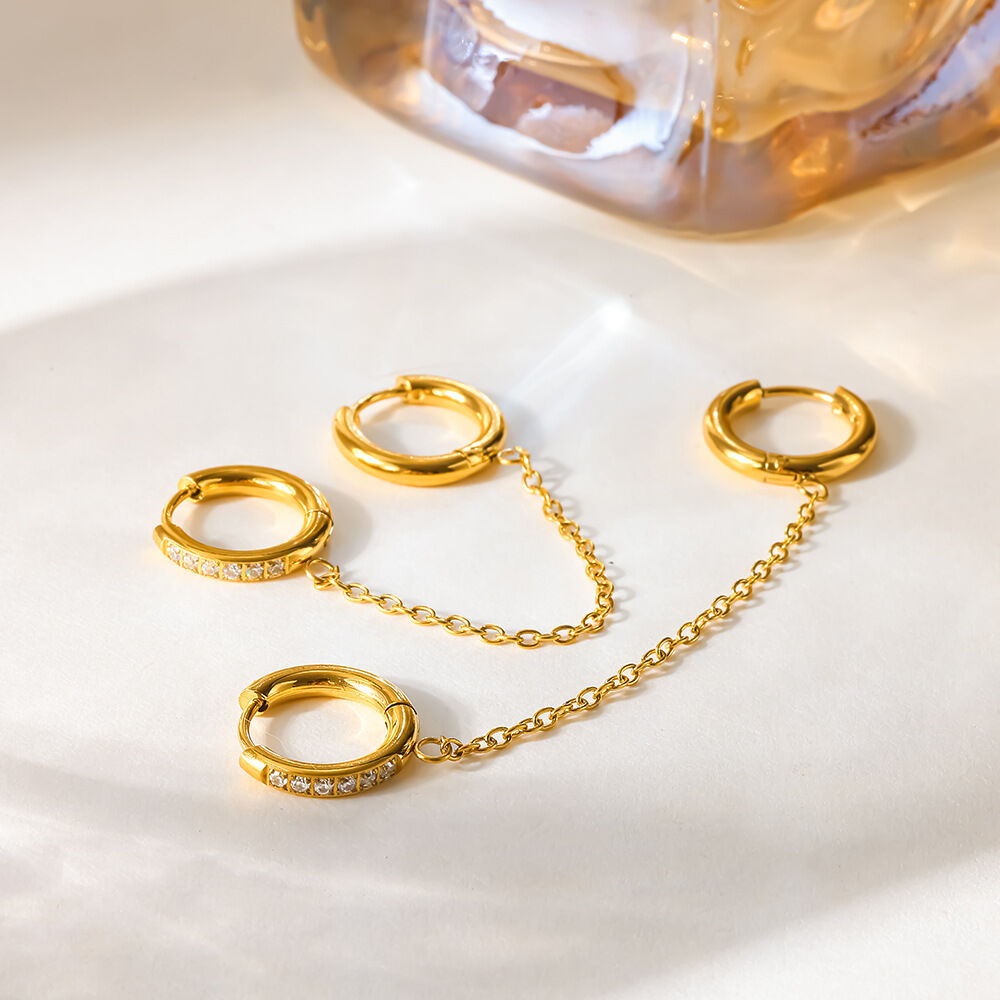 Simple Series Daily Ohrhänger aus Edelstahl in geometrischer Form, wasserdicht, goldfarben, mit Zirkonia-Fassung
