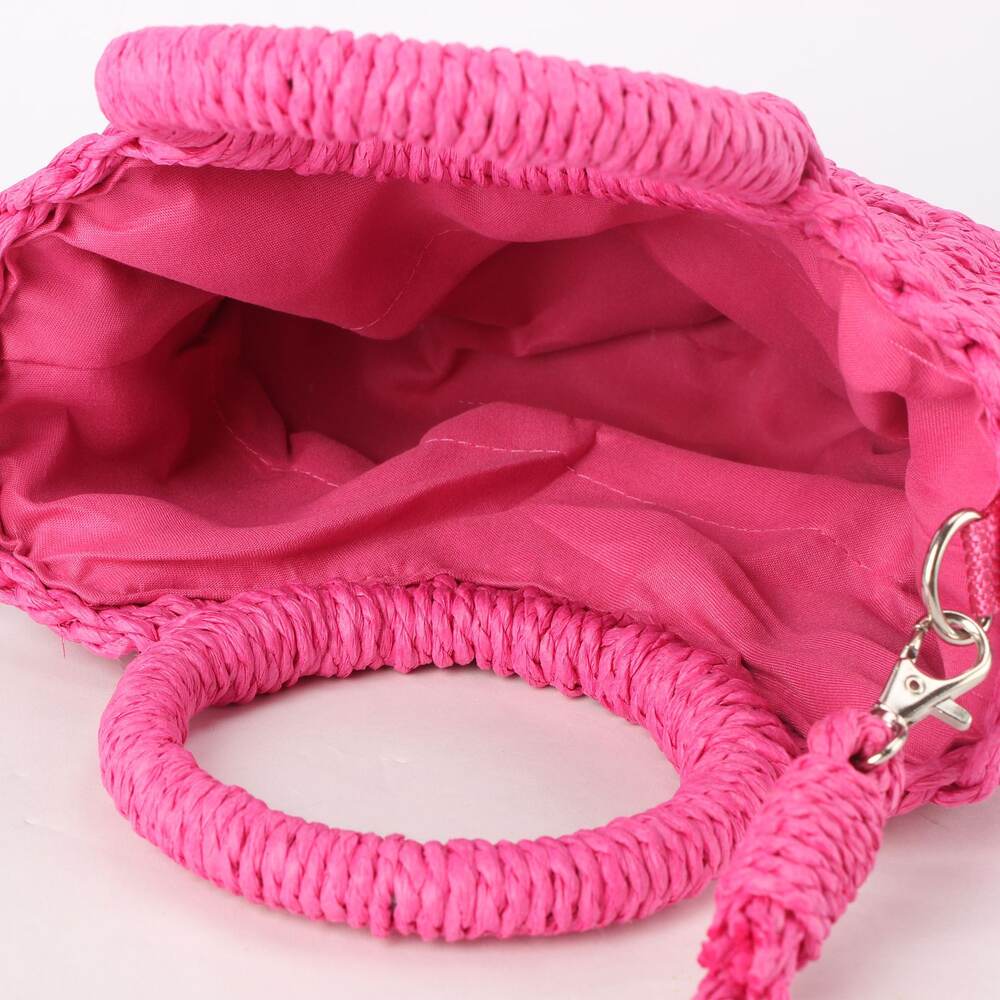 Quadratische Damen-Tasche im Urlaubsstil aus gewebtem Raffia, einfarbig, mit Webmuster h5Bild4