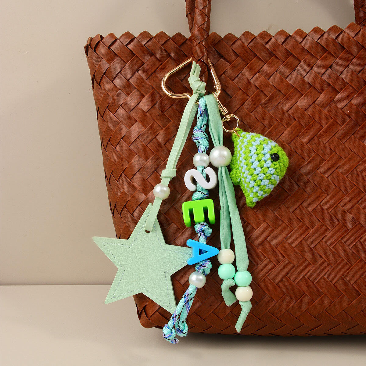 Simple Series Natural Twist Oceanic Style Woven Fish Paisley Pattern Fabric Bag Charms