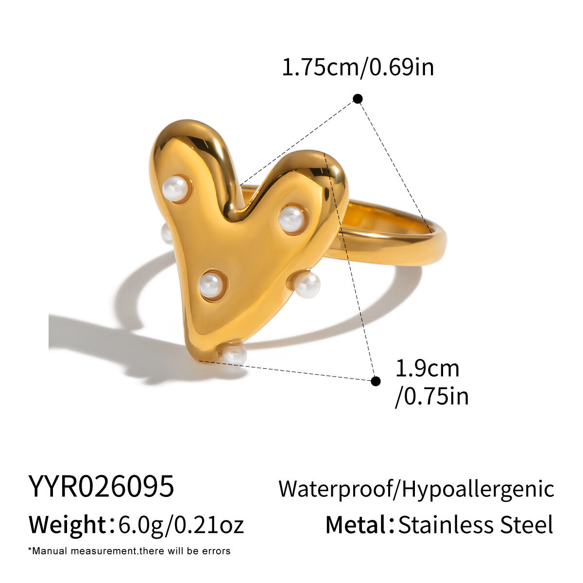 Heart Stainless Steel Waterproof Gold Color Statement Rings h5 