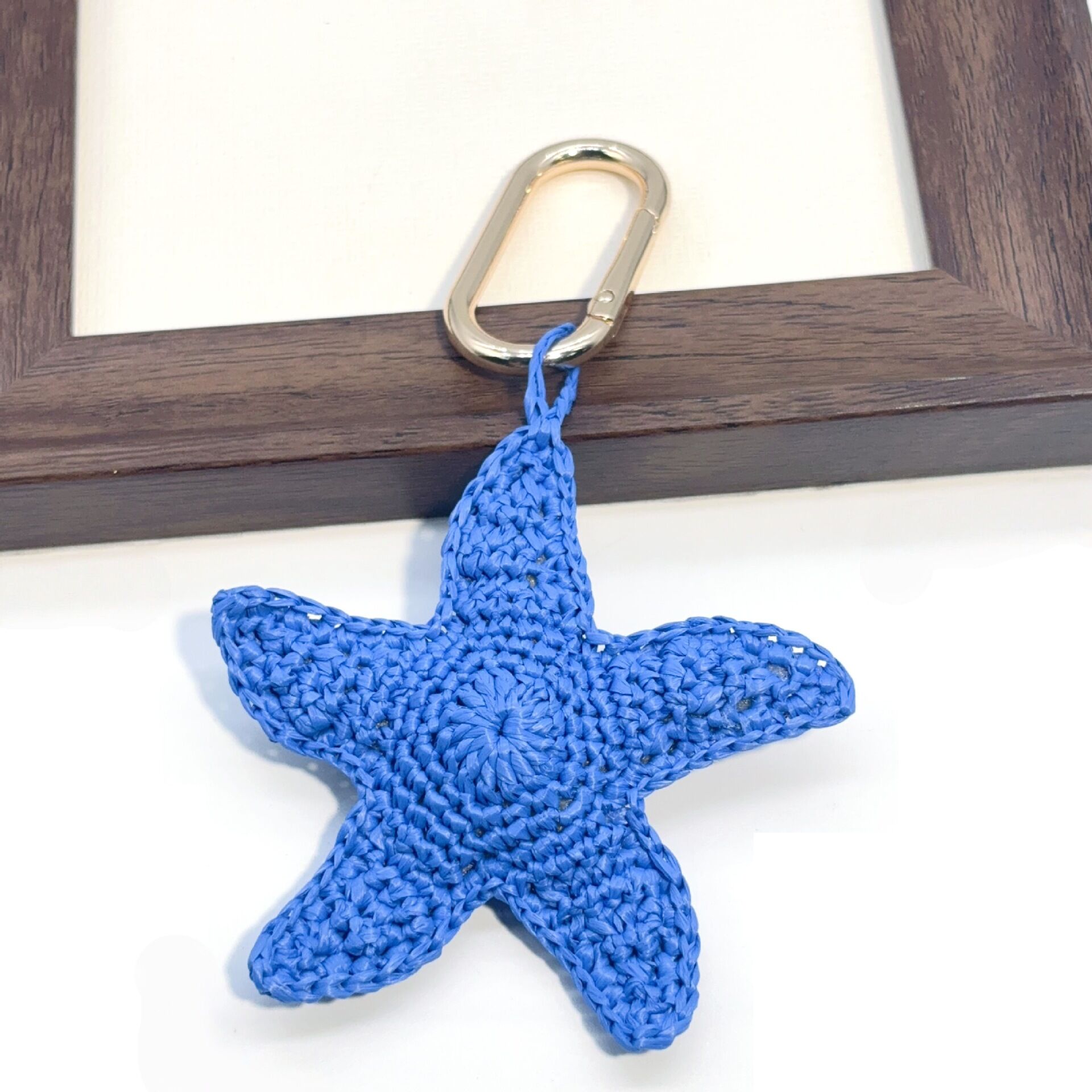 Simple Series Natural Solid Color Oceanic Style Woven Starfish Raffia Bag Charms